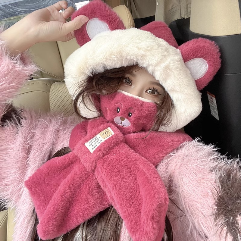 Cute Bear Hat Scarf Integrated - đánh giá và giá Winter Trapper Hat